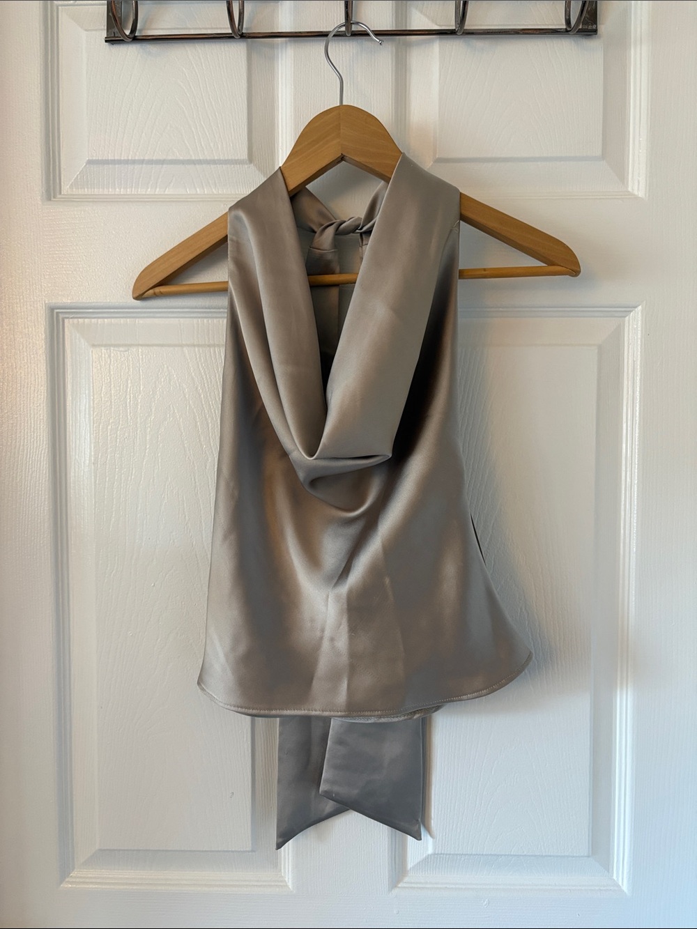 Zara Satin Cowl-Neck Tie-Back Camisole - Taupe Gray